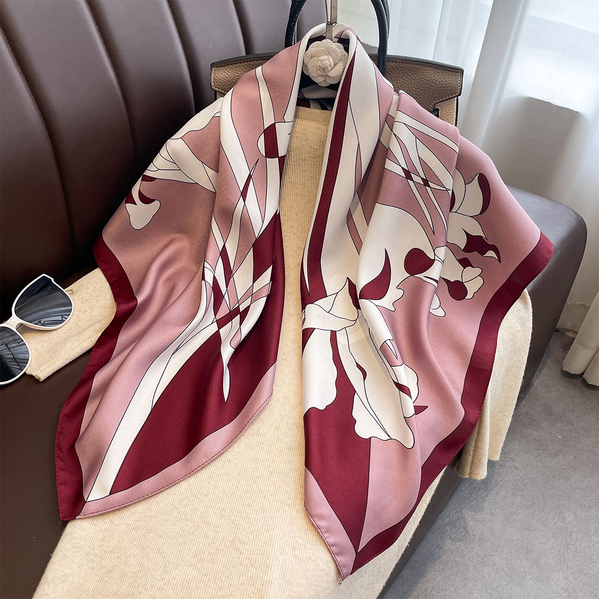 Face Scarf Mask - Luxury 90*90Cm Square Scarf Twill Silk